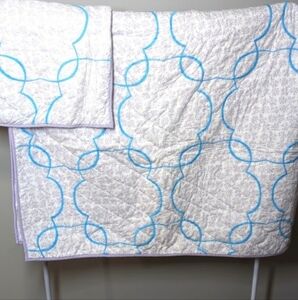 Pottery Barn Kids "LARA" QUILT SET Duvet Sham Lavender White Blue REVERSIBLE